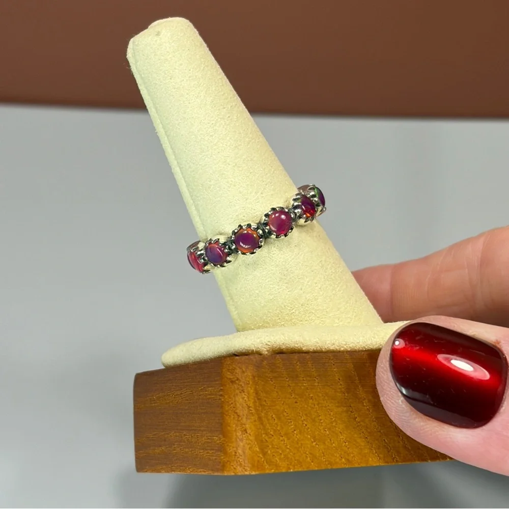 925 Sterling Silver Red Opal Eternity Ring